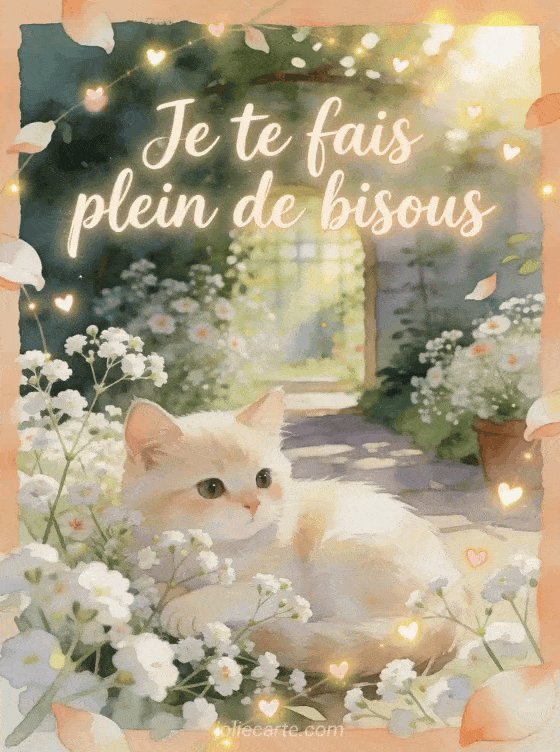 Chaton fleuri animé : Je te fais plein de bisous